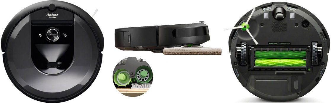 Вигляд знизу та зверху робота пилососу iRobot Roomba i7