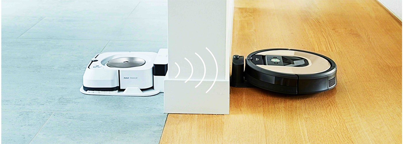 iRobot Braava jet m6 автоматически убирает после робота пылесоса iRobot Roomba 976